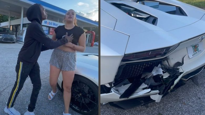 Lëre që e goditi nga pas dhe ia shkatërroi Lamborghini Aventador, por edhe e sulmoi – kamerat e sigurisë filmuan aksidentin në SHBA