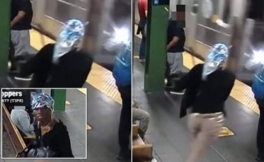 E shtynë gruan në drejtim të trenit që po vinte me shpejtësi, kamerat e sigurisë filmojnë sulmuesen në New York – fatmirësisht askush nuk lëndohet