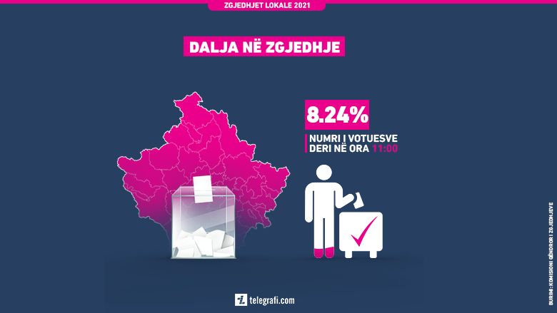 Pjesëmarrja në votime deri në ora 11:00 është 8,24%