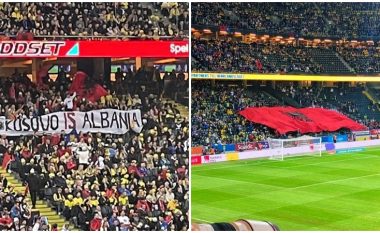 “Kosova është Shqipëri” dhe flamuri gjigant kombëtar, tifozët e Kosovës dhuruan spektakël në ‘Friends Arena’