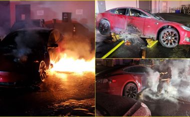 Çfarë e shkaktoi zjarrin? Pamje që tregojnë një Model S i Tesla-s pasi u përfshi nga flakët në një qendër servisimi në Georgia