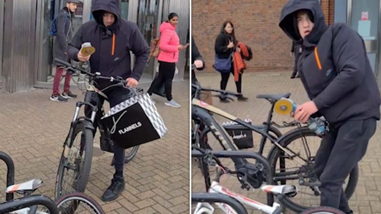 Hajnin nuk e penguan kalimtarët e shumtë të rastit e as personi që e filmonte, që ta vjedh biçikletën elektrike në Londër