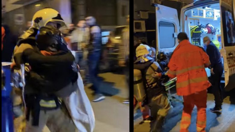 Momenti kur zjarrfikësit shpëtojnë fëmijën nga zjarri që përfshiu pallatin në Tiranë