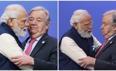 Derisa po përshëndeteshin, kryeministri i Indisë iu afrua “paksa shumë” Antonio Guterresit – pamjet bëhen virale  
