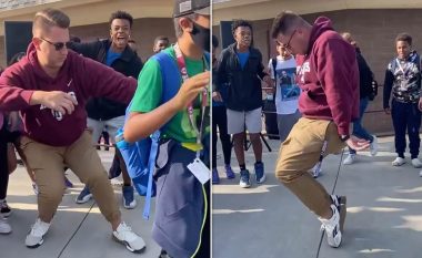 Nxënësit e shkollës së mesme në Kaliforni garonin se kush po vallëzonte më mirë, arsimtari ua “bën bajat” me lëvizjet e tij unike