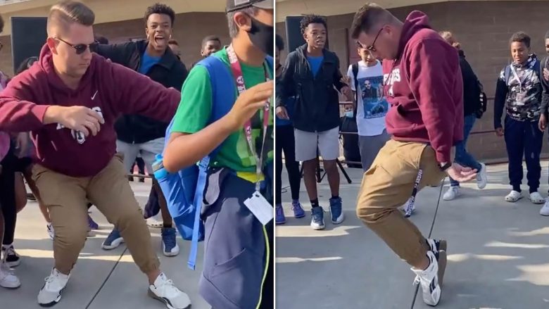 Nxënësit e shkollës së mesme në Kaliforni garonin se kush po vallëzonte më mirë, arsimtari ua “bën bajat” me lëvizjet e tij unike