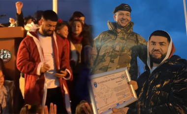 Noizy vishet si babadimër dhe gëzon fëmijët në Kampin e KFOR-it në Vushtri