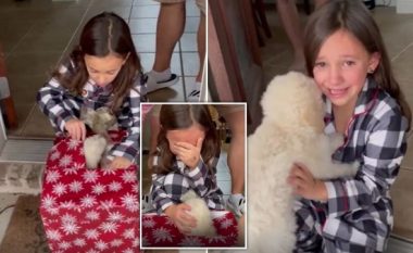 Vajza shpërthen në lot gëzimi kur pranon një qen si dhuratë për Krishtlindje