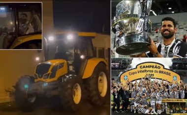 Diego Costa pas titullit të fituar vazhdon t’i zbavitë tifozët në Brazil, ai shkoi në ndeshje me traktor