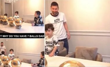 Djali i Lionel Messit, Thiago, ishte shumë i hutuar pasi pa shtatë trofetë e ‘Topit të Artë’ të fituar nga babai i tij