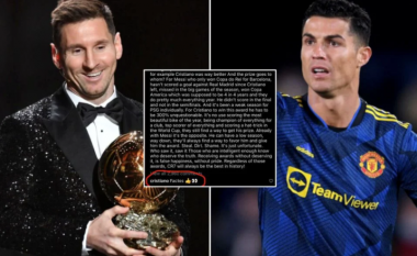 Cristiano Ronaldo mbështet publikisht pretendimet që Lionel Messi ‘i vodhi’ Topin e Artë