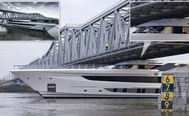 Super-jahti 80 metërsh kalon nën urë në Holandë, vetëm 15 centimetra e ndanin nga konstruksioni i çeliktë