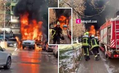 Zjarr në lagjen Dardani, lëndohet një person dhe përfshihen nga flakët një kamion dhe tri vetura