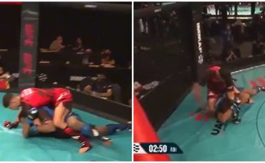Vetëm 26 sekonda – Arlind Berisha ‘neutralizon’ kundërshtarin, gjyqtarja e ndërpret duelin në MMA