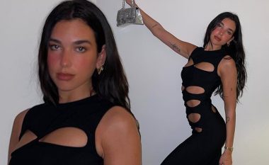 Dua Lipa tregon muskujt e tonifikuar të barkut në një paraqitje me fustan provokues me prerje të shumta