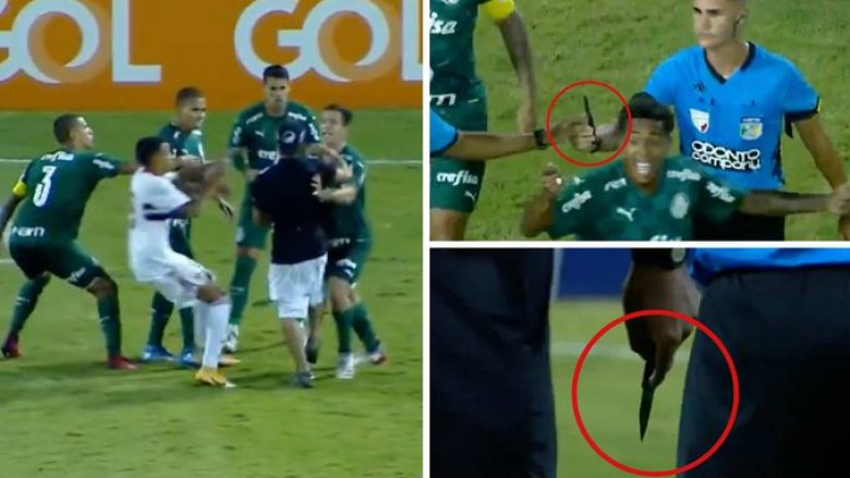 Thikë në fushë – ndeshja në futbollin brazilian u pezullua për disa minuta