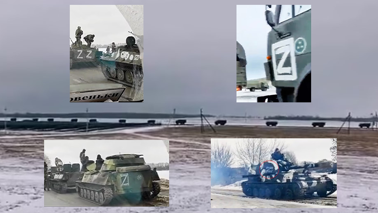Qindra tanke e autoblinda ruse shihen përgjatë kufirit me Ukrainën, bie në sy shkronja “Z” në secilin mjet të blinduar