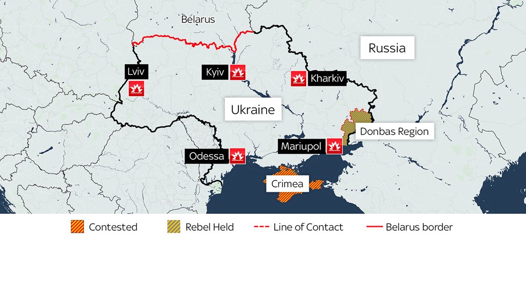 Harta që tregon se ku kanë ndodhur shpërthimet në Ukrainë pas sulmeve ruse