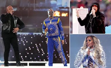Dr. Dre, Mary J Blige, Snoop Dogg, Eminem dhe 50 Cent të cilët bashkë kanë një pasuri të kombinuar prej 983 milionë dollarësh ndezin skenën e ‘Super Bowl’