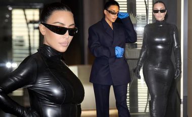 Kim Kardashian me një tjetër paraqitje ekstravagante në Javën e Modës në Milano, thekson linjat trupore në veshjen e ngushtë prej gome
