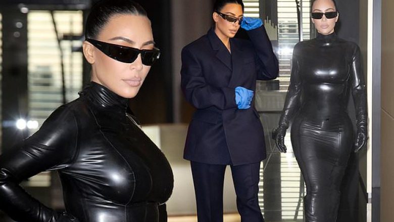 Kim Kardashian me një tjetër paraqitje ekstravagante në Javën e Modës në Milano, thekson linjat trupore në veshjen e ngushtë prej gome