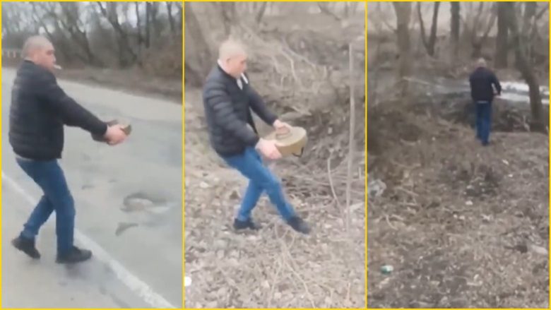 Një ukrainas vuri re një minë në rrugë, vendosi ta largonte nga aty – duke mos pritur as njësinë e specializuar për asgjësim të bombave