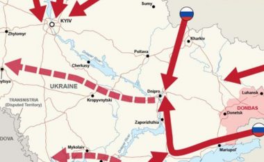 Rusia mund të pushtojë Ukrainën “pa paralajmërim të mëtejshëm”, inteligjenca britanike publikon hartën që tregon “shtatë rrugët e mundshme të Putinit”