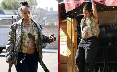 Rihanna shfaq edhe një herë barkun rrumbullakosur e veshur në mënyrë fantastike