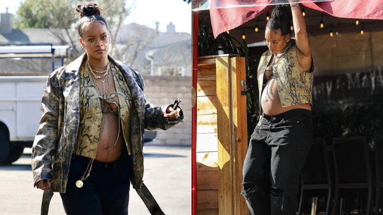 Rihanna shfaq edhe një herë barkun rrumbullakosur e veshur në mënyrë fantastike