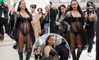 Rihanna ekspozon sërish barkun e rrumbullakosur – shfaqet në të brendshme dhe fustan rrjete në Javën e Modës në Paris