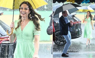 Buzëqeshja nuk iu mungon edhe nën rrebeshin e shiut, Princi William dhe Kate kërkojnë falje që ‘morën me vete’ motin britanik në Karaibe