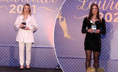 Kampionet Distria Krasniqi dhe Nora Gjakova shpërfaqën edhe një herë elegancën e tyre gjatë pranimit të çmimeve “Laureatët 2021”