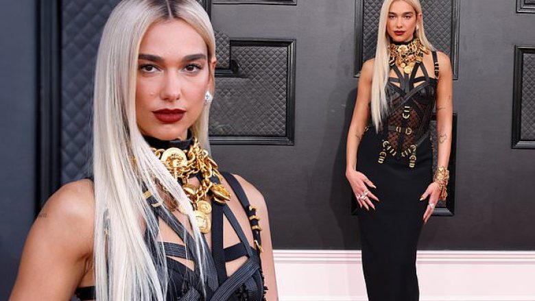 Dua Lipa mahnit me fustanin ikonik të skllavërisë Versace në tapetin e kuq të “Grammy Awards 2022”