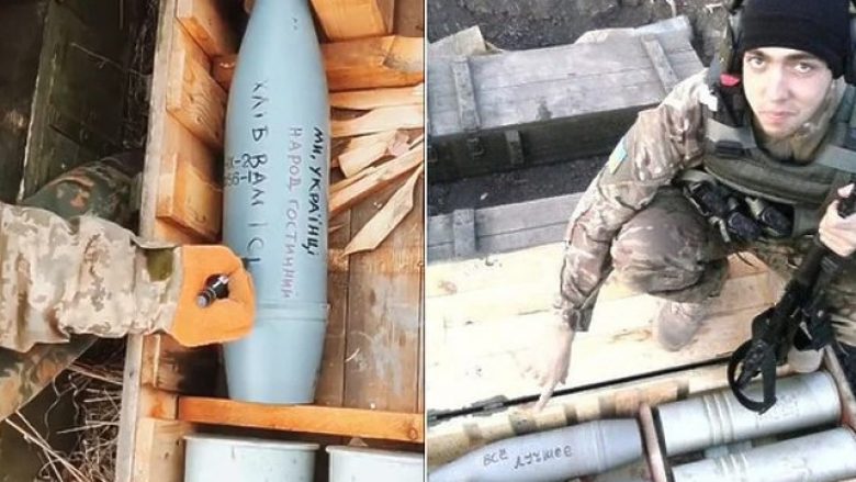 Ukrainasit shkruajnë “mesazhe” për rusët në granatat që do të hidhen në pozicionet e ushtrisë së Putinit