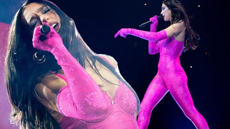 Dua Lipa mahnit me kostumin e saj rozë, ndërsa performon për mijëra fansa në “The AO Arena” të Londrës