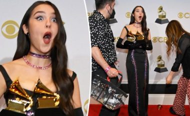 Olivia Rodrigo përjeton një moment të sikletshëm pas “Grammy Awards” – një nga trofetë i bie nga dora dhe thyhet