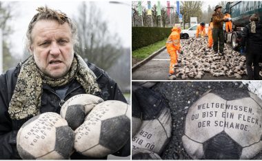 Protesta me 6500 ‘topa futbolli’ në trotuarin e selisë së FIFA-s për viktimat që vdiqën gjatë ndërtimit të stadiumeve