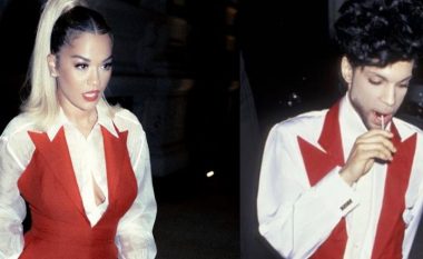 Në përvjetorin e vdekjes së Prince, Rita Ora risjell në vëmendje dukjen e ngjashme me yllin e ndjerë të muzikës me të cilën u shfaq në “AmfAR 2019”