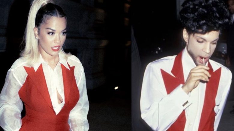 Në përvjetorin e vdekjes së Prince, Rita Ora risjell në vëmendje dukjen e ngjashme me yllin e ndjerë të muzikës me të cilën u shfaq në “AmfAR 2019”