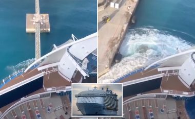 Momenti kur anija më e madhe në botë që peshon 227 mijë tonelata, përplaset në platformën e betonit pranë portit në Xhamajka