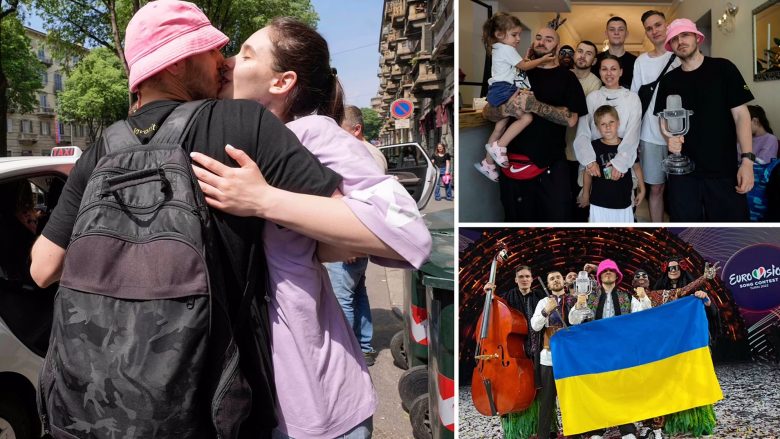 Lideri i grupit Kalush Orchestra pas fitores në Eurovision kthehet në luftë – shihet teksa i dhuron puthjen e lamtumirës të dashurës së tij