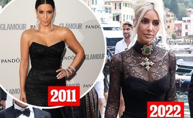 Kim Kardashian zbulon se ajo ri-veshi një fustan pas më shumë se një dekade në dasmën e tretë të motrës së saj Kourtney me Travis Barker në Itali