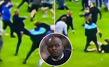 Patrick Vieira e godet dhe e rrëzon në tokë tifozin e Evertonit pas provokimeve të tij gjatë pushtimit të fushës
