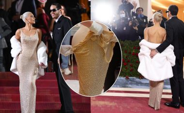 Kim Kardashian nuk mundi të mbyllte fustanin e Marilyn Monroe në Met Gala dhe u detyrua ta linte të hapur në të pasmet e saj