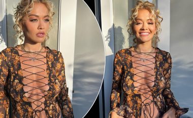 Rita Ora shfaqet e mahnitshme pa sytjena me një bluzë gjysmë të tejdukshme