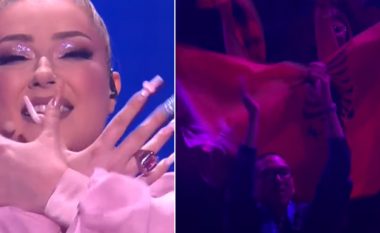 Momenti kur Ronela Hajati bën shqiponjën dhe valëvitet flamuri kombëtar në Eurovision 2022