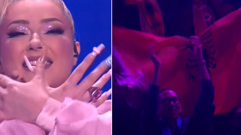 Momenti kur Ronela Hajati bën shqiponjën dhe valëvitet flamuri kombëtar në Eurovision 2022
