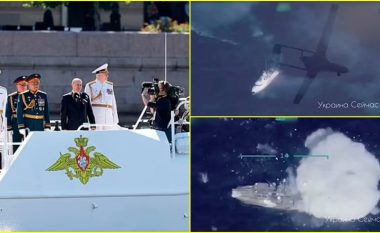Publikohen pamjet që supozohet se tregojnë momentin kur Ukraina shkatërron 'varkën e paradës së Putinit, e përdorur për të inspektuar flotat detare'