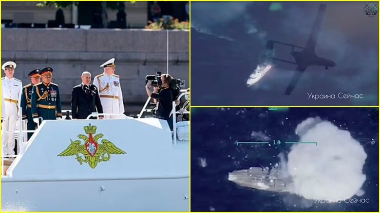 Publikohen pamjet që supozohet se tregojnë momentin kur Ukraina shkatërron ‘varkën e paradës së Putinit, e përdorur për të inspektuar flotat detare’
