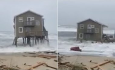 Erërat e fuqishme dhe baticat – momenti kur një shtëpi plazhi në Karolinën e Veriut ‘shembet’ në oqean, pak para se një tjetër të përfundonte në ujë